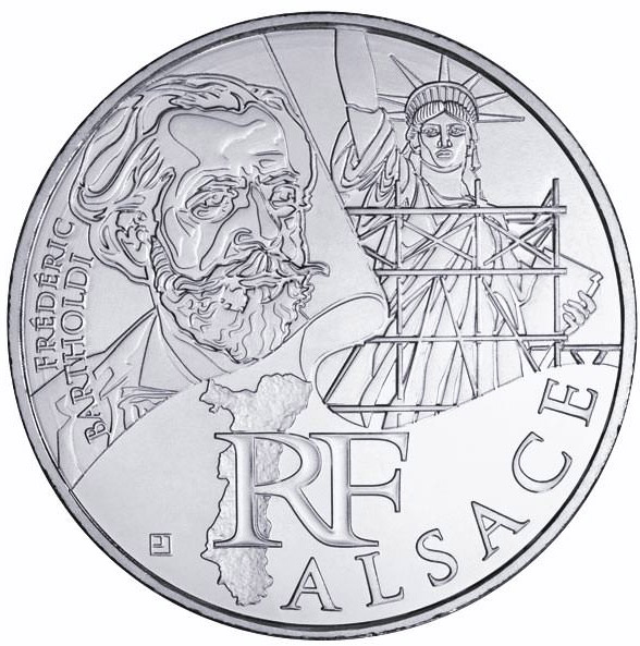 Image of 10 euro coin - Alsace (Frédéric-Auguste Bartholdi) | France 2012.  The Silver coin is of UNC quality.