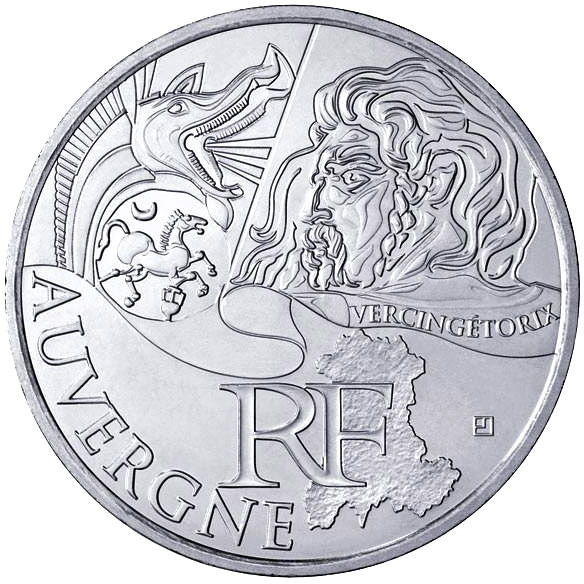 Image of 10 euro coin - Auvergne (Vercingétorix) | France 2012.  The Silver coin is of UNC quality.