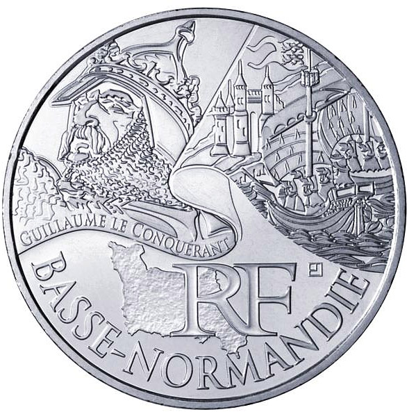 Image of 10 euro coin - Lower Normandy (Guillaume le Conquérant) | France 2012.  The Silver coin is of UNC quality.