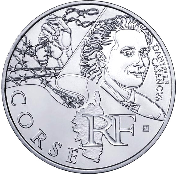 Image of 10 euro coin - Corsica (Danielle Casanova) | France 2012.  The Silver coin is of UNC quality.