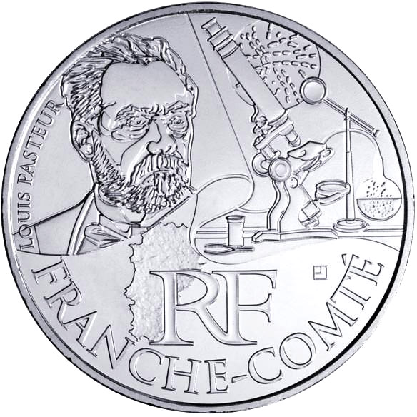 Image of 10 euro coin - Franche comte (Louis Pasteur) | France 2012.  The Silver coin is of UNC quality.