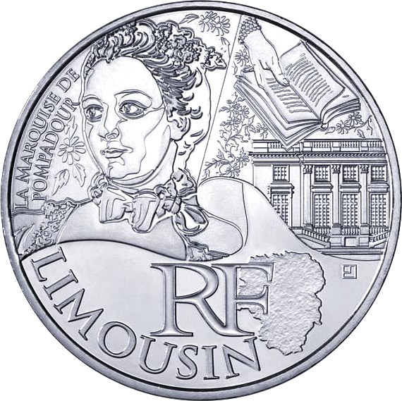 Image of 10 euro coin - Limousin (Pompadour) | France 2012.  The Silver coin is of UNC quality.