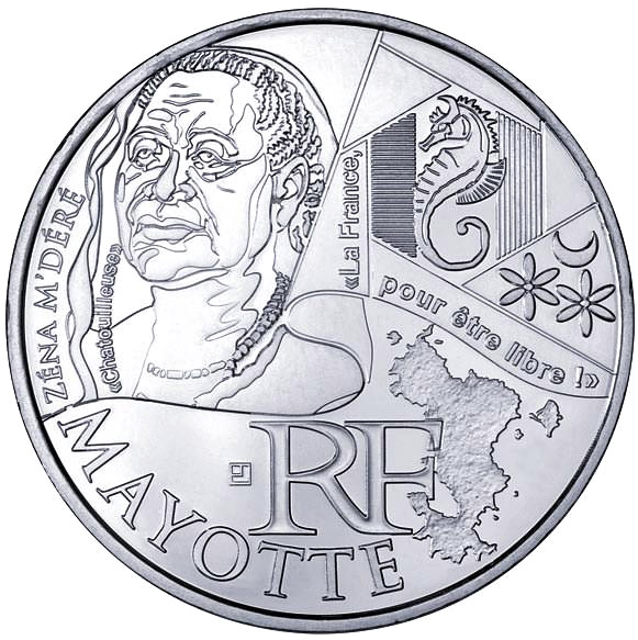 Image of 10 euro coin - Mayotte (Zéna M'déré) | France 2012.  The Silver coin is of UNC quality.