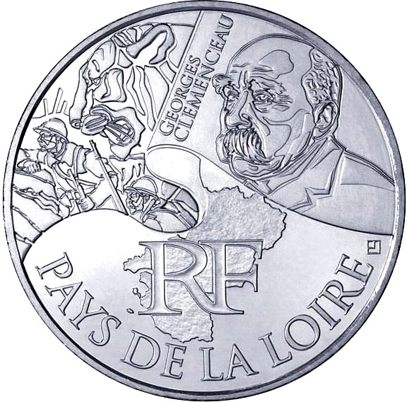 Image of 10 euro coin - Pays de la Loire (Georges Clémenceau) | France 2012.  The Silver coin is of UNC quality.