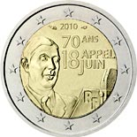 2 euro coin 70th Anniversary of the Appeal of June 18 by General de Gaulle | France 2010