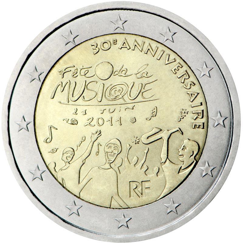 Image of 2 euro coin - 30th anniversary of the Day of Music  | France 2011