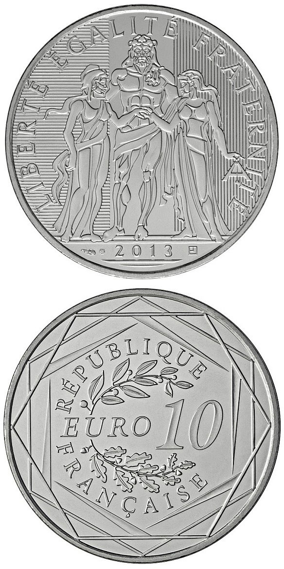 Image of 10 euro coin - Hercule | France 2013.  The Silver coin is of BU quality.