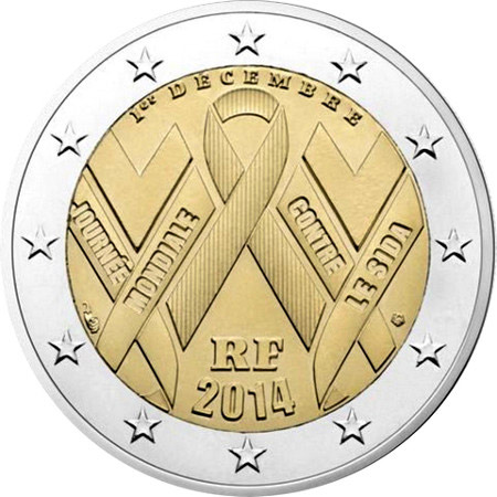 Image of 2 euro coin - World AIDS Day 2014 | France 2014