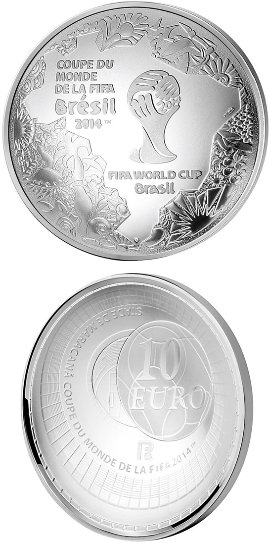 Image of 10 euro coin - FIFA 2014 : World Cup in Brazil | France 2014.  The Silver coin is of Proof quality.