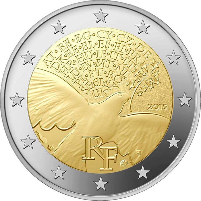 Image of 2 euro coin - 70 Years of United Nations | France 2015
