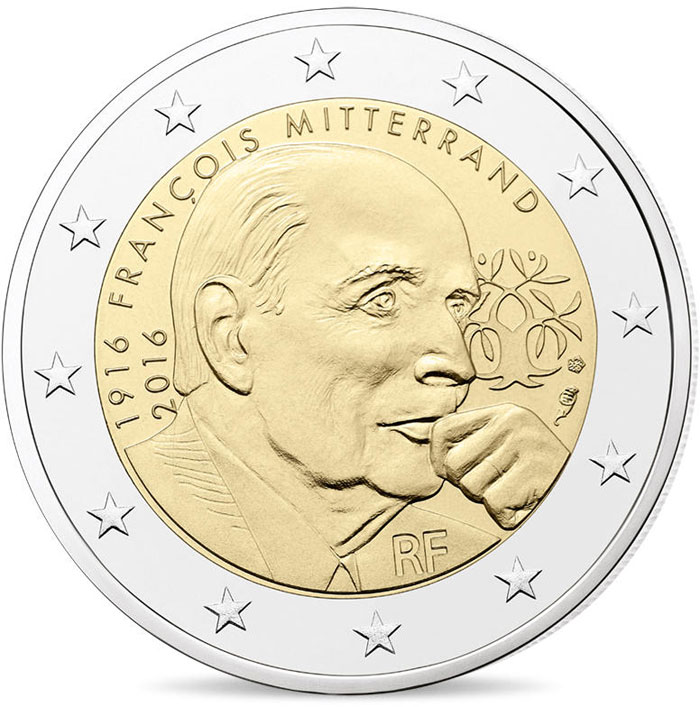 Image of 2 euro coin - 100th Anniversary of the Birth of François Mitterrand | France 2016
