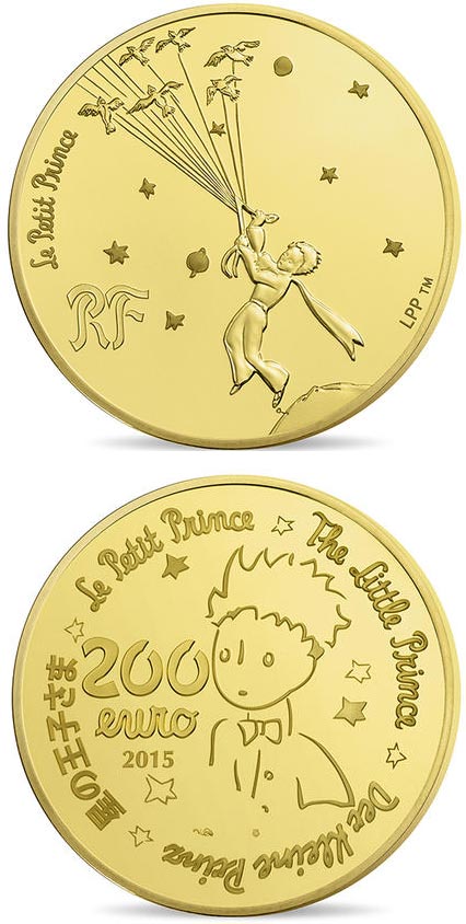 Image of 200 euro coin - The Little Prince  | France 2015.  The Gold coin is of Proof quality.