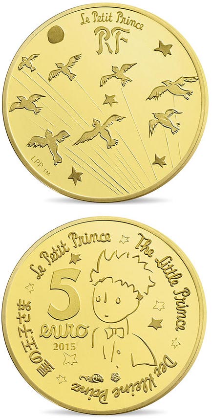 Image of 5 euro coin - The Little Prince  | France 2015.  The Gold coin is of Proof quality.