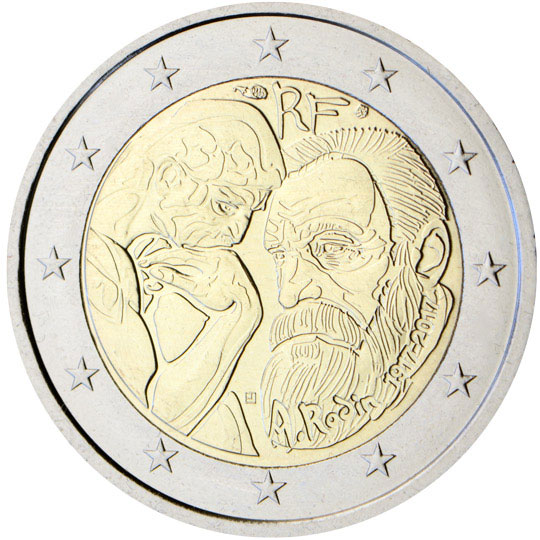 Image of 2 euro coin - Centenary of Auguste Rodin  | France 2017