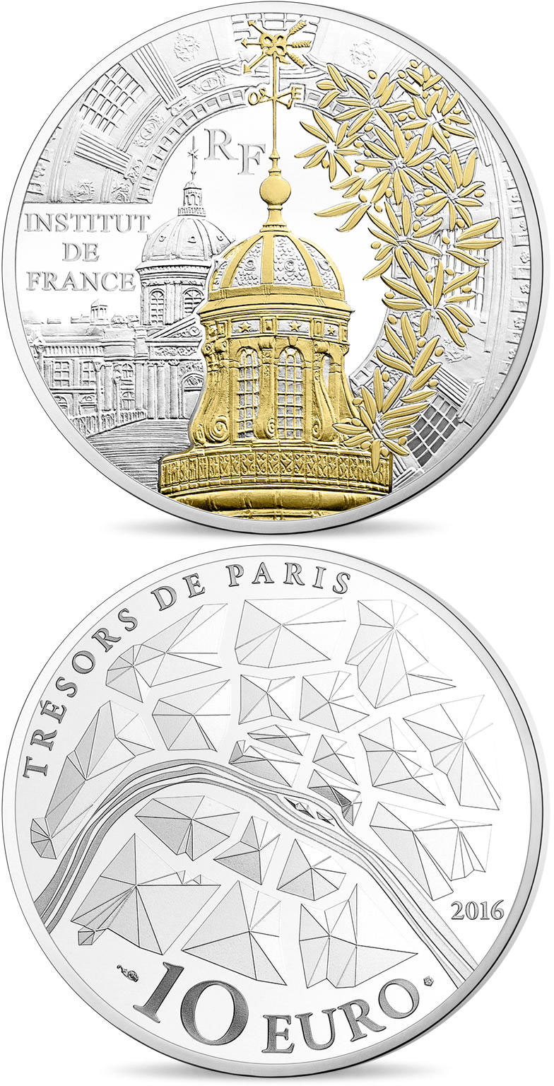 Image of 10 euro coin - Institut de France | France 2016.  The Silver coin is of Proof quality.