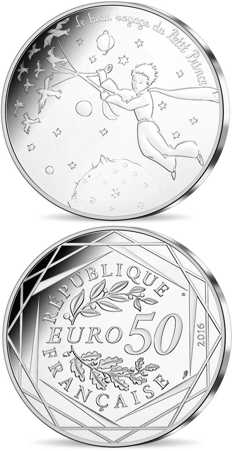 Image of 50 euro coin - The Little Prince's beautiful journey France  | France 2016.  The Silver coin is of UNC quality.