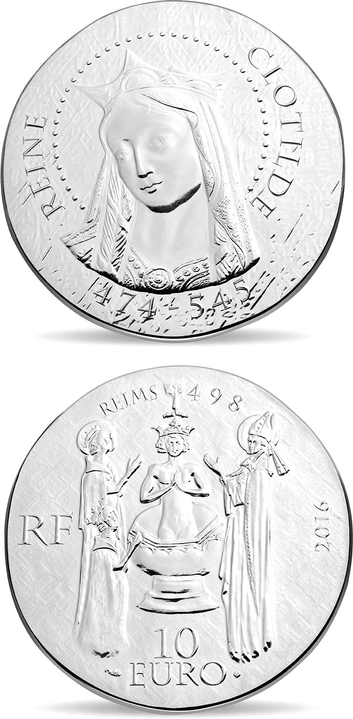 Image of 10 euro coin - Queen Clotilde | France 2016.  The Silver coin is of Proof quality.