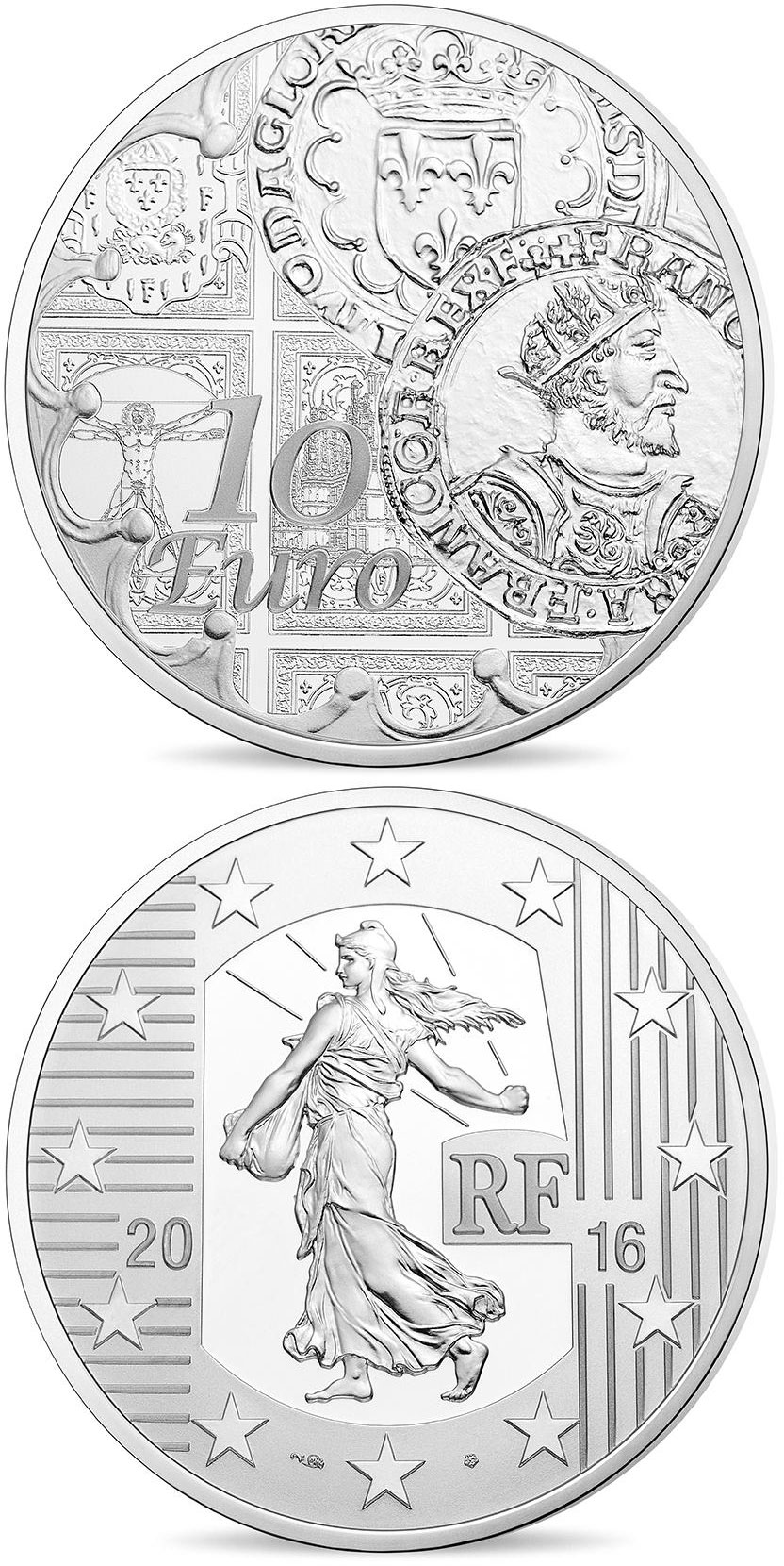 Image of 10 euro coin - The teston  | France 2016.  The Silver coin is of Proof quality.