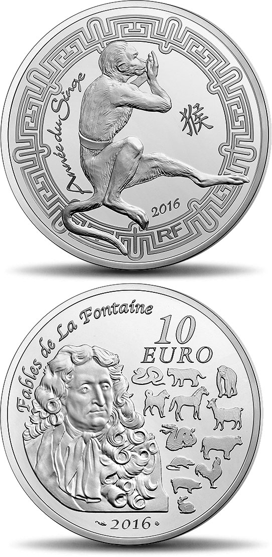 Image of 10 euro coin - Lunar calendar: Year of the monkey | France 2016