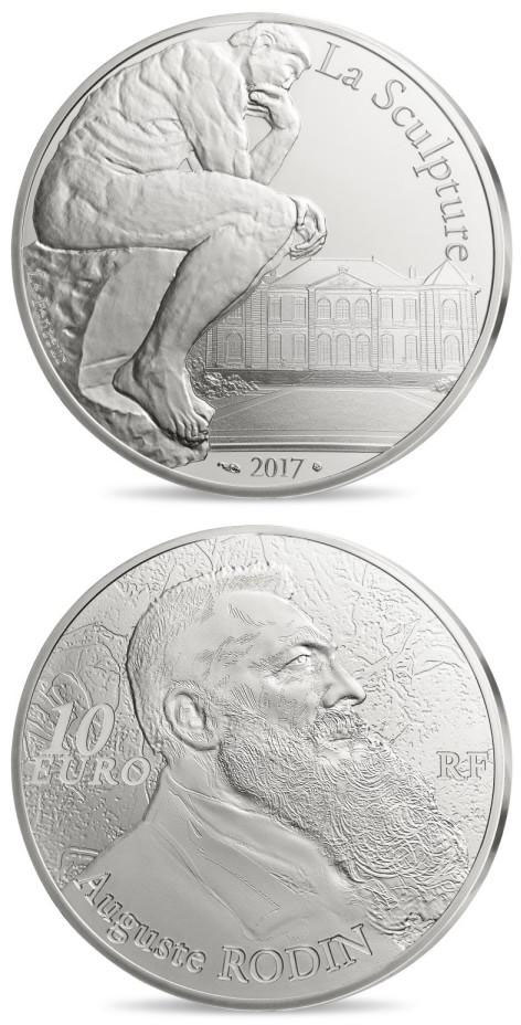 Image of 10 euro coin - Auguste Rodin  | France 2017.  The Silver coin is of Proof quality.