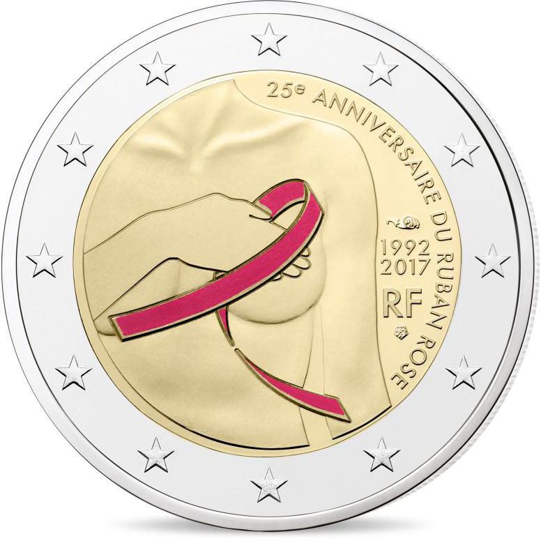 Image of 2 euro coin - Fight against breast cancer  | France 2017