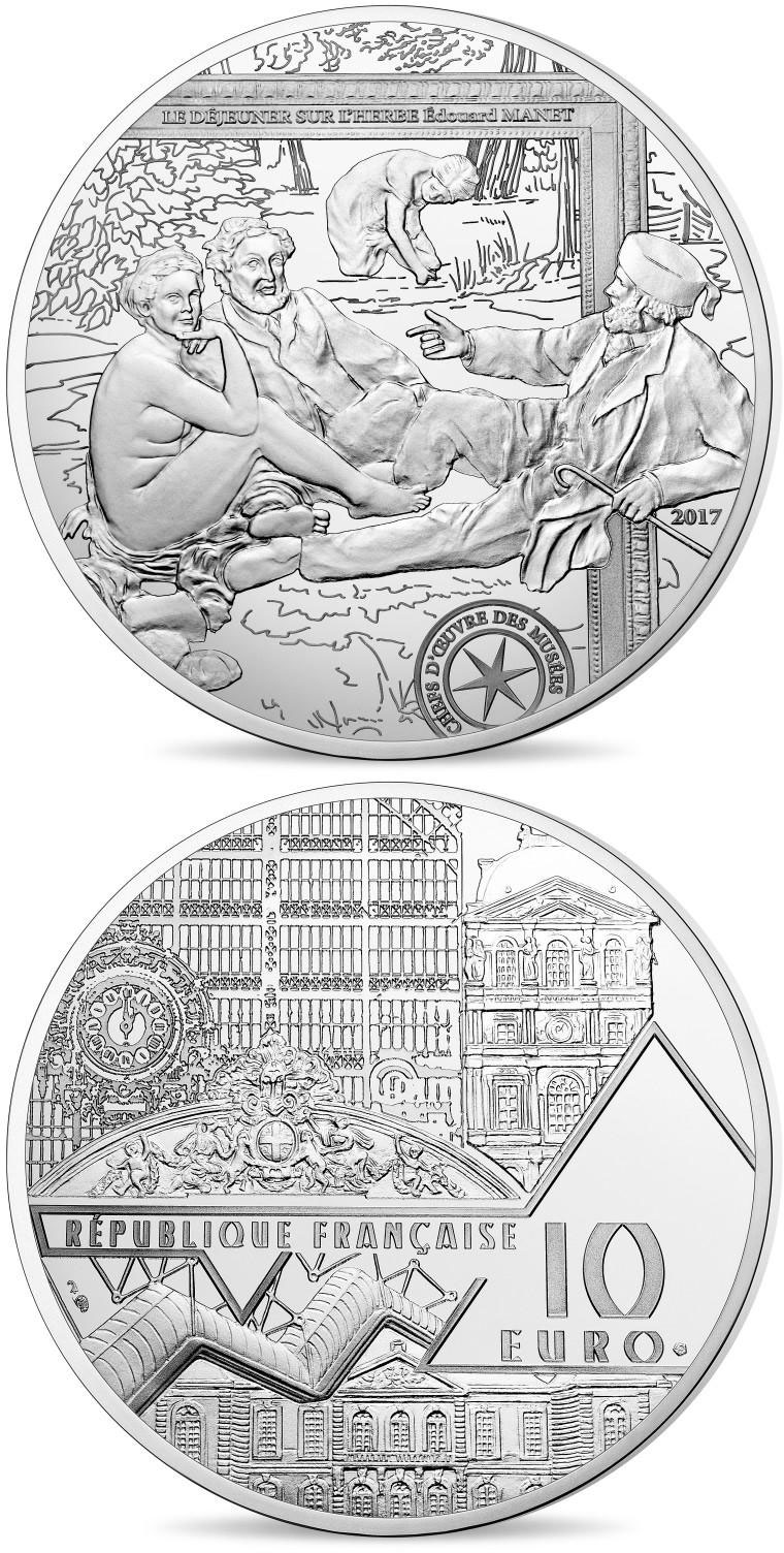 Image of 10 euro coin - Le déjeuner sur l'herbe  | France 2017.  The Silver coin is of Proof quality.