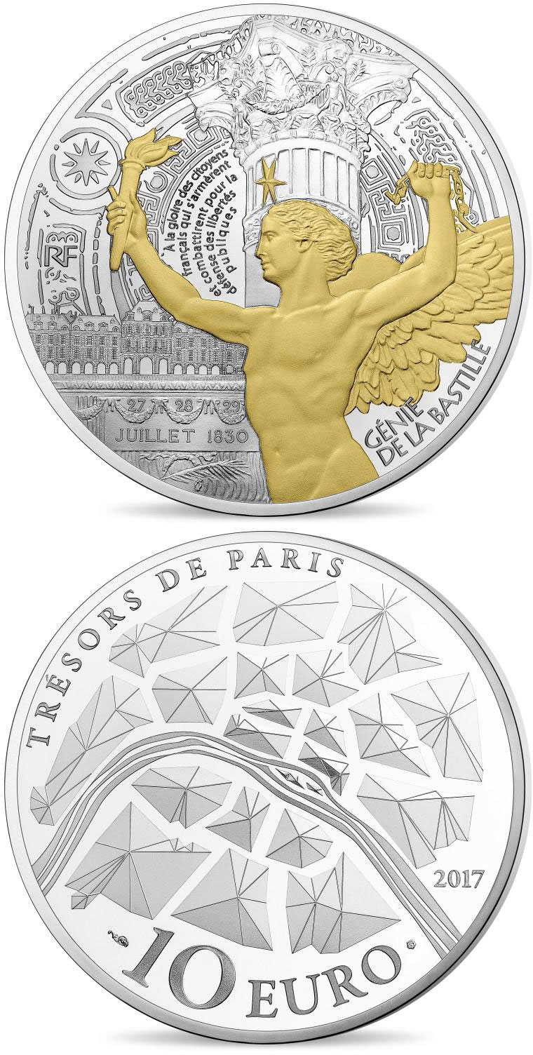 Image of 10 euro coin - Génie de la Bastille  | France 2017.  The Silver coin is of Proof quality.
