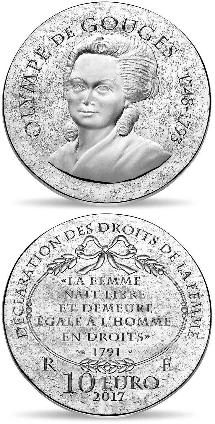Image of 10 euro coin - Olympe de Gouges | France 2017.  The Silver coin is of Proof quality.