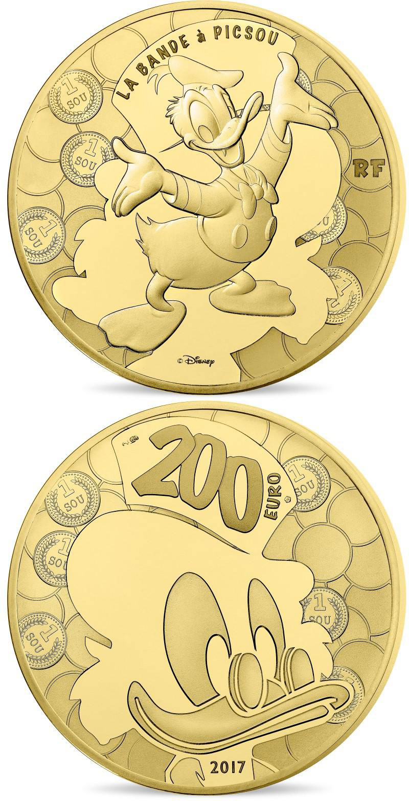 Image of 200 euro coin - Duck Tales | France 2017.  The Gold coin is of Proof quality.
