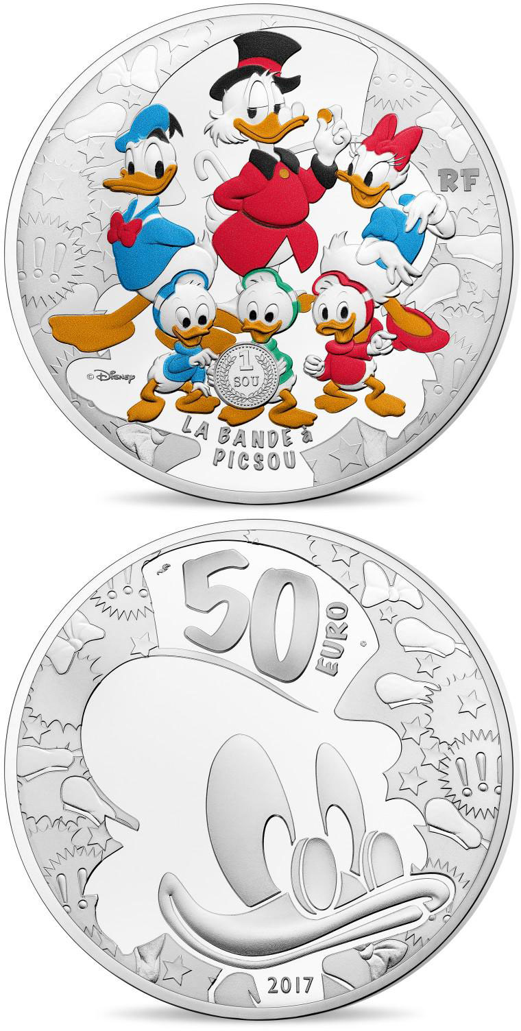 Image of 50 euro coin - Duck Tales | France 2017.  The Silver coin is of Proof quality.