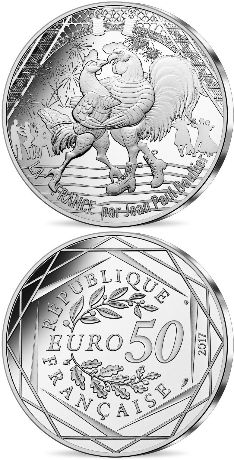 Image of 50 euro coin - France by Jean Paul Gaultier - 14th of July  | France 2017.  The Silver coin is of UNC quality.