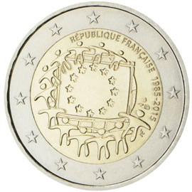 Image of 2 euro coin - The 30th anniversary of the EU flag | France 2015