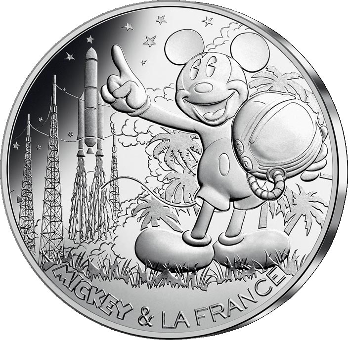 Image of 10 euro coin - Mickey et la France - Countdown | France 2018.  The Silver coin is of UNC quality.
