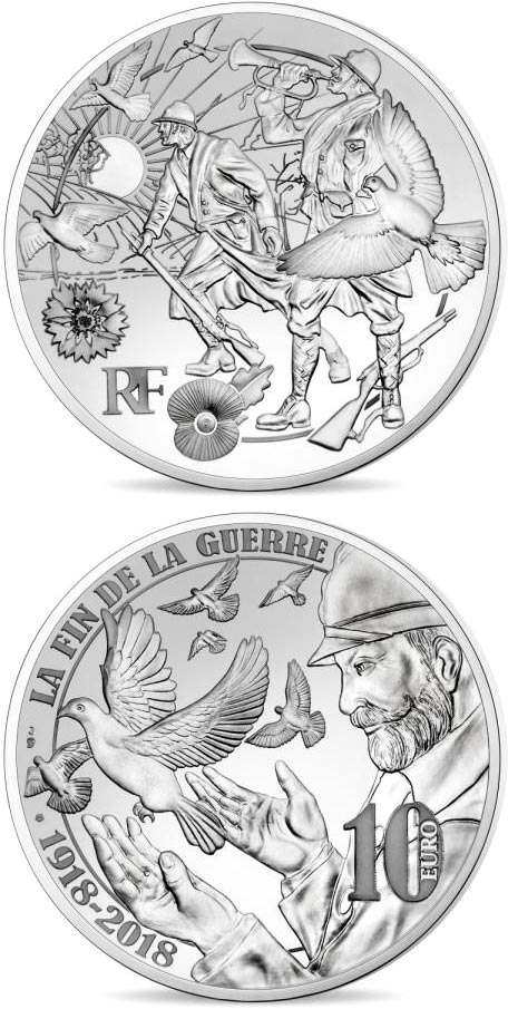 Image of 10 euro coin - Peace | France 2018.  The Silver coin is of Proof quality.
