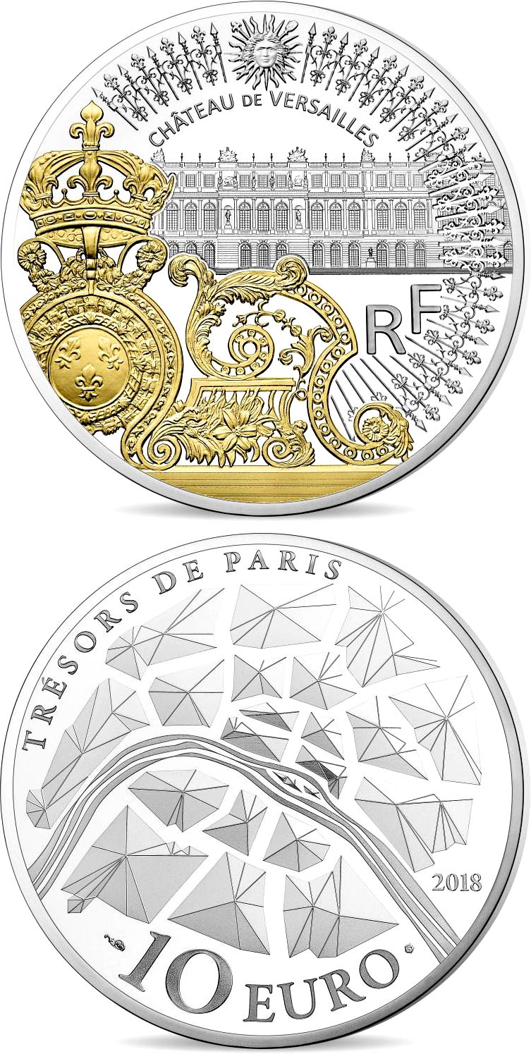 Image of 10 euro coin - The gates of the château de versailles | France 2017.  The Silver coin is of Proof quality.