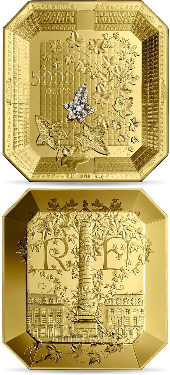 Image of 5000 euro coin - French Excellence Boucheron
1 Kilo Gold Coin | France 2018.  The Gold coin is of Proof quality.