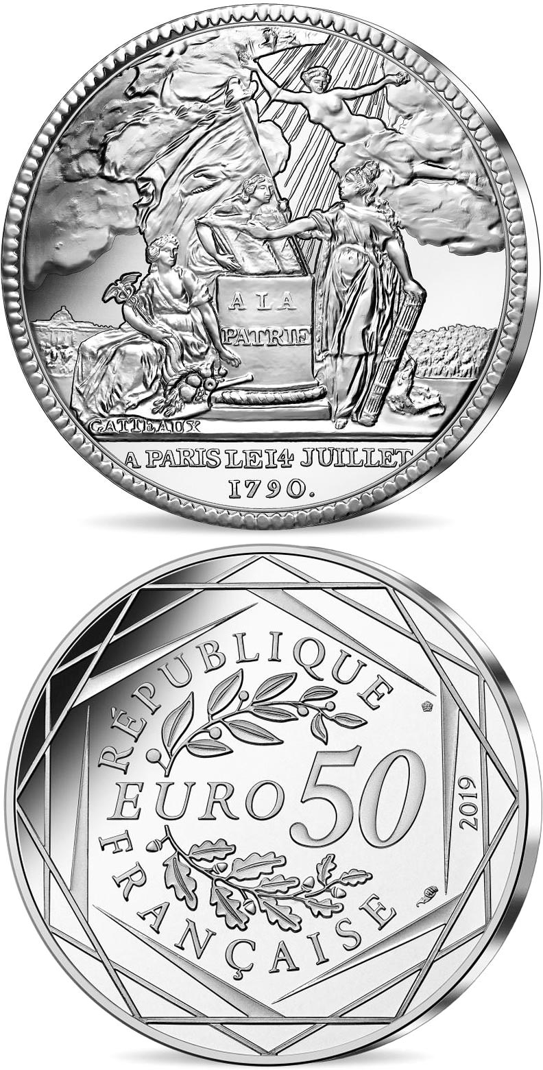 Image of 50 euro coin - Coin of History - 14th of July  | France 2019.  The Silver coin is of BU quality.