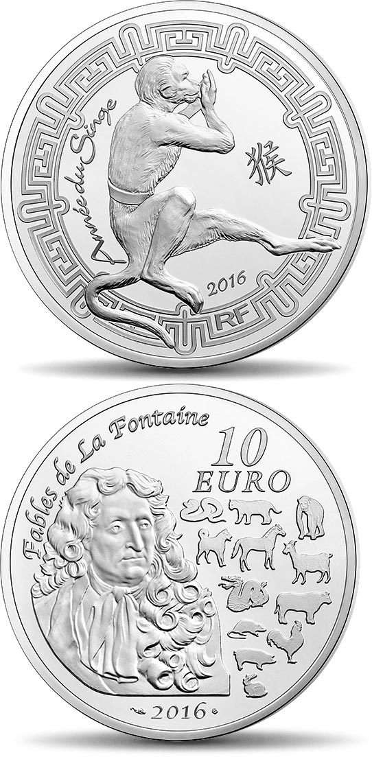 Image of 10 euro coin - Year of the Monkey | France 2019.  The Silver coin is of Proof quality.