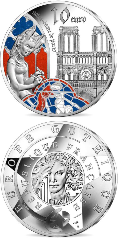Image of 10 euro coin - Gothic Era Europa | France 2020.  The Silver coin is of Proof quality.