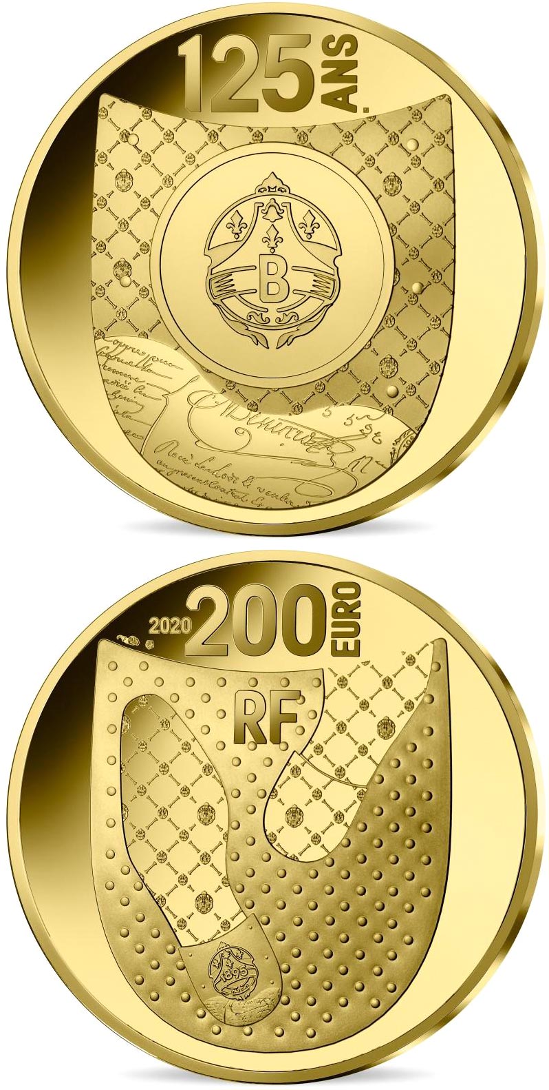 Image of 200 euro coin - Berluti | France 2020.  The Gold coin is of Proof quality.
