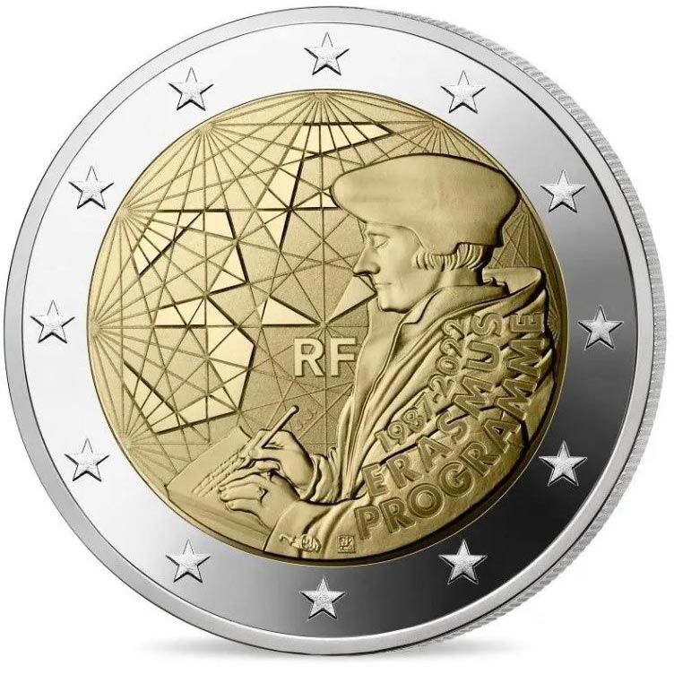 Image of 2 euro coin - 35th Anniversary of the Erasmus Programme | France 2022