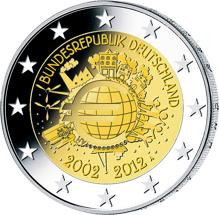 Image of 2 euro coin - Ten years of Euro  | Germany 2012