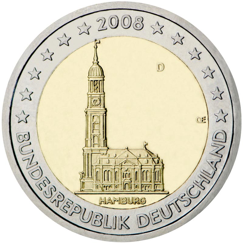 Image of 2 euro coin - St. Michaelis' Church (Hamburg) | Germany 2008