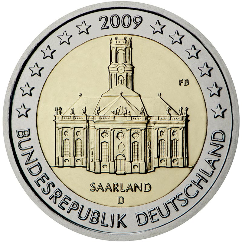 Image of 2 euro coin - Ludwigskirche in Saarbrücken (Saarland) | Germany 2009
