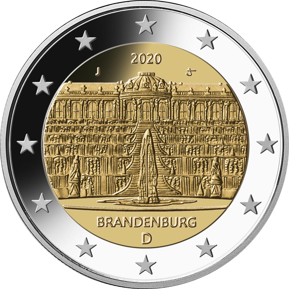 Image of 2 euro coin - Brandenburg - Sanssouci Palace in Potsdam | Germany 2020
