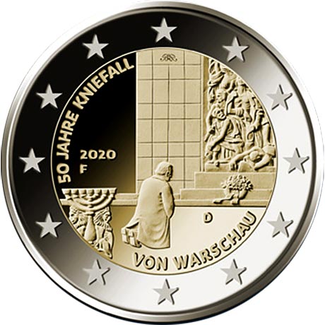 Image of 2 euro coin - 50 years of the Warschauer Kniefall (Warsaw genuflection) | Germany 2020