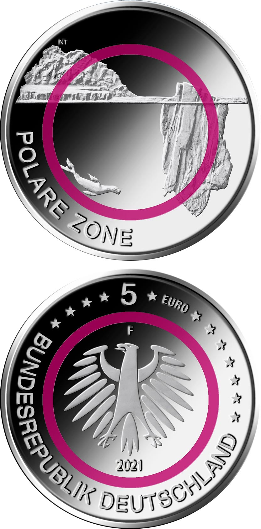 Image of 5 euro coin - Polar Zone | Germany 2021.  The Copper coin is of UNC quality.