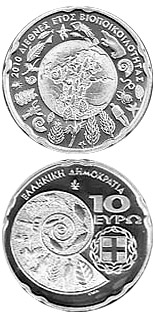 Image of 10 euro coin - International Year of Biodiversity  | Greece 2010.  The Silver coin is of Proof quality.