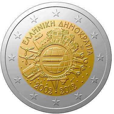 Image of 2 euro coin - Ten years of Euro  | Greece 2012