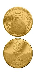 Image of 100 euro coin - XIII Special Olympics World Summer Games Athens 2011 | Greece 2011.  The Gold coin is of Proof quality.